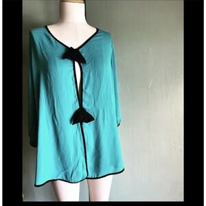 Heart Soul Long Sleeve Blouse Turquoise With Black Blows 1X